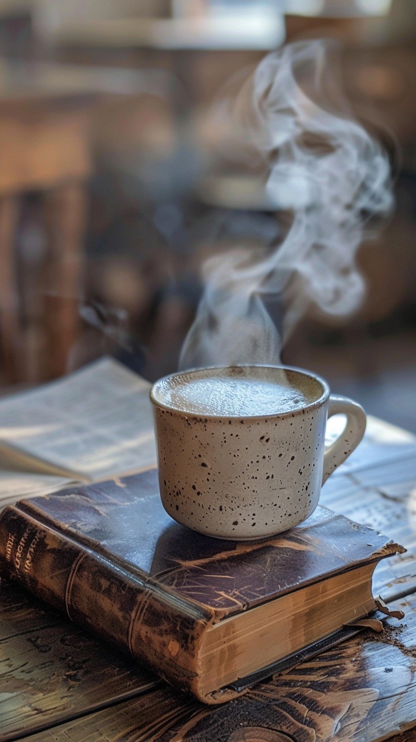 Чашка кофе на старинной книге
